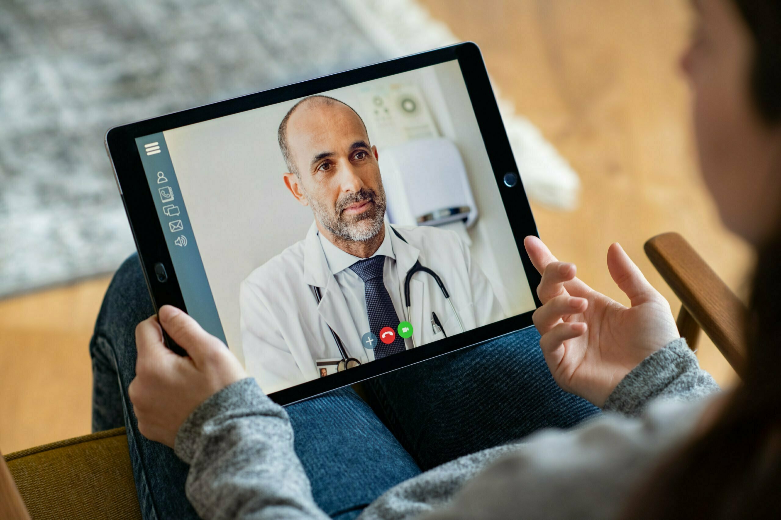 patient and doctor on video call patient and doctor on video call