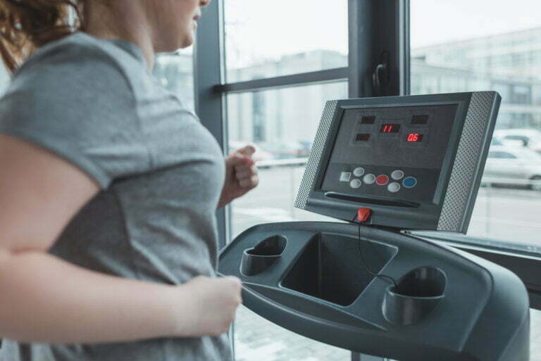 Patient with obesity on the treadmill