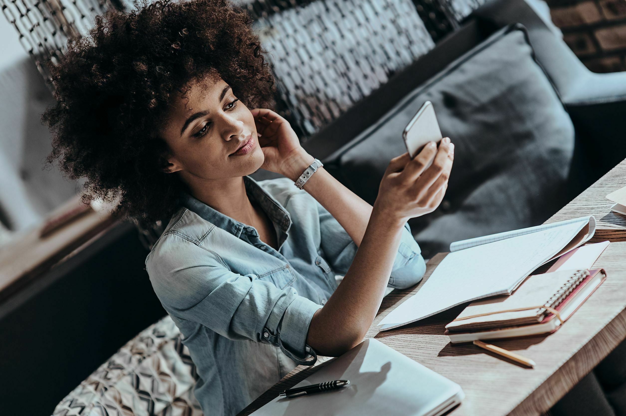 woman connected through smartphone woman connected through smartphone