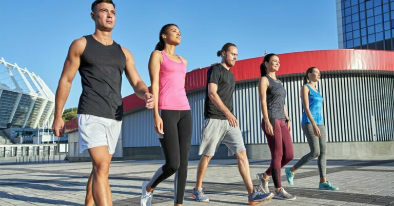 young sport team walking 10000 steps young sport team walking 10000 steps