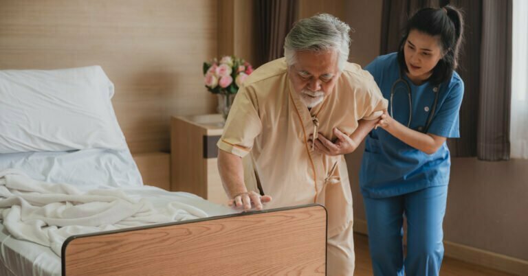 elderly senior male patient having chest pain, heart failure