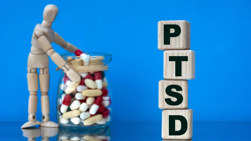 rpm ptsd text in wooden blocks and medicines