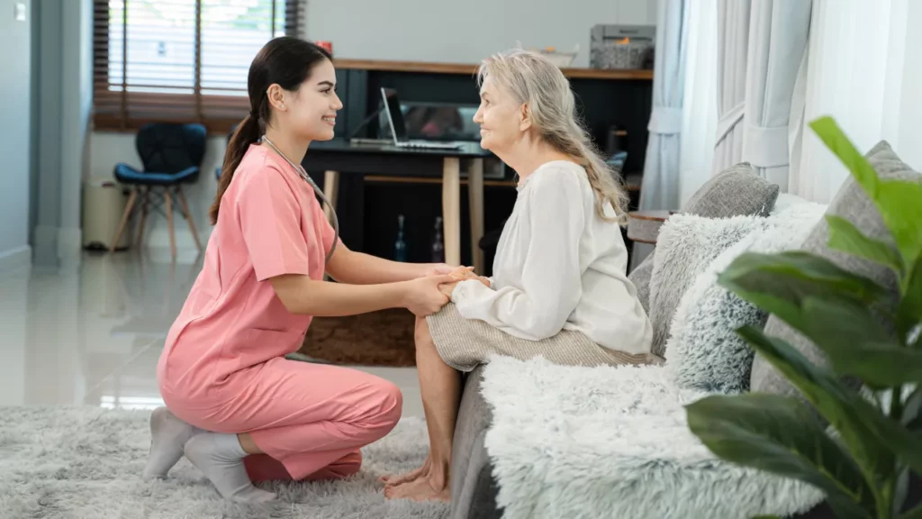 healthcare professional caring for senior woman